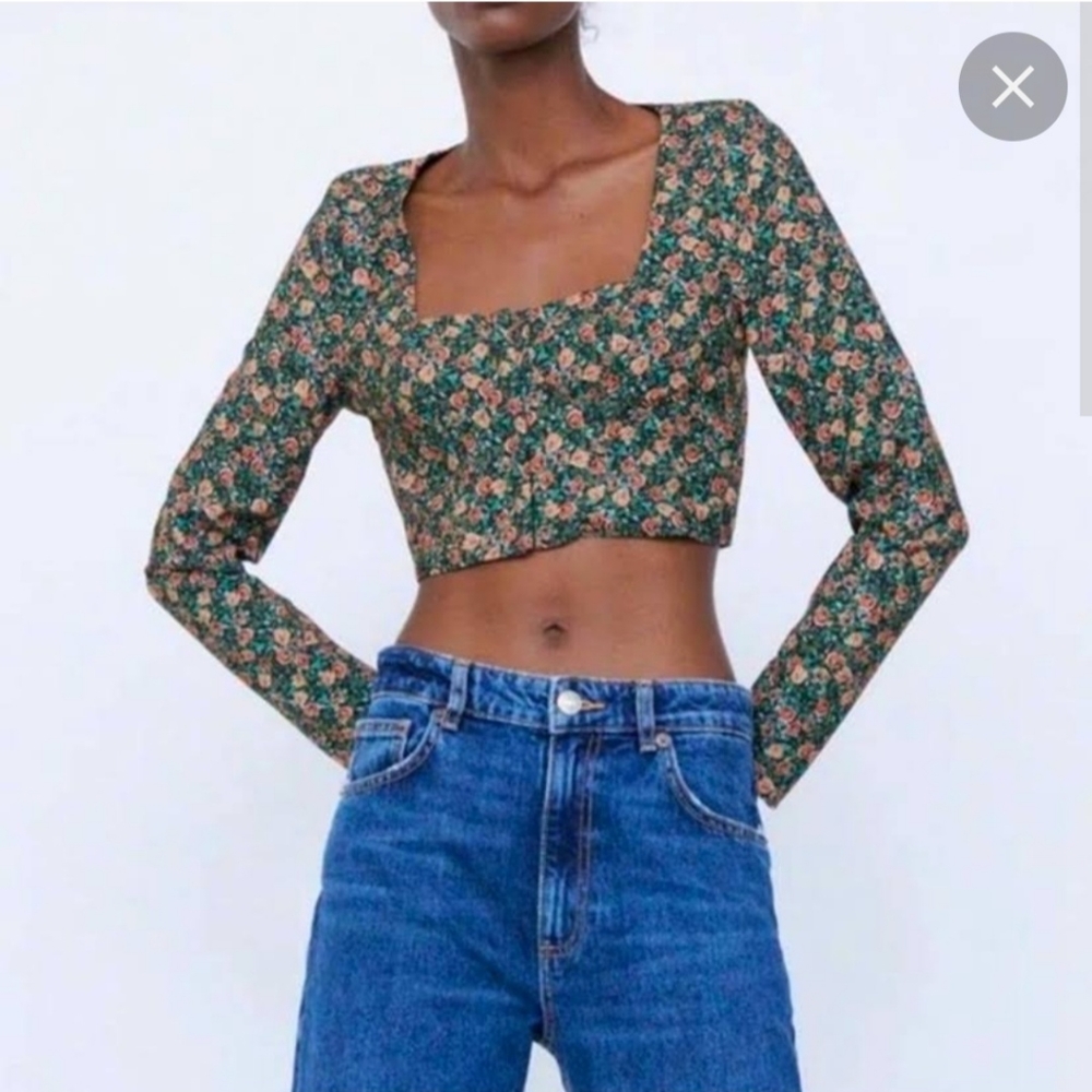 Zara floral long sleeve cropped corset top